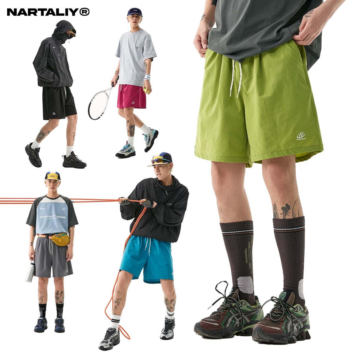 NARTALIY速干沙滩裤男女同款透气短裤夏季多巴胺运动休闲热裤纯色