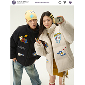 NARTALIY星芒代码 美式 灯芯绒毛巾绣立领棉服外套加厚男女宽松棉衣