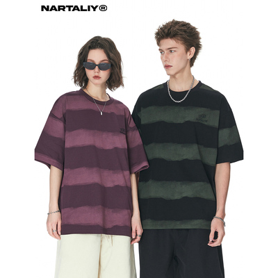 NARTALIY扎染条纹情侣短袖T恤男