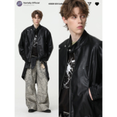 NARTALIY星芒代码 复古设计感解构pu皮衣外套男女情侣美式 立领夹克