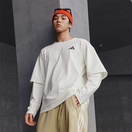 阿迪达斯休闲男女圆领长袖假两件