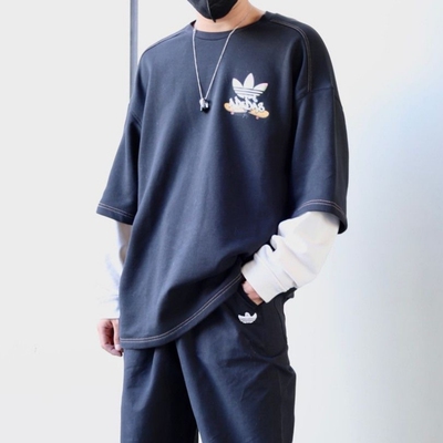 阿迪达斯男女假两件运动圆领卫衣