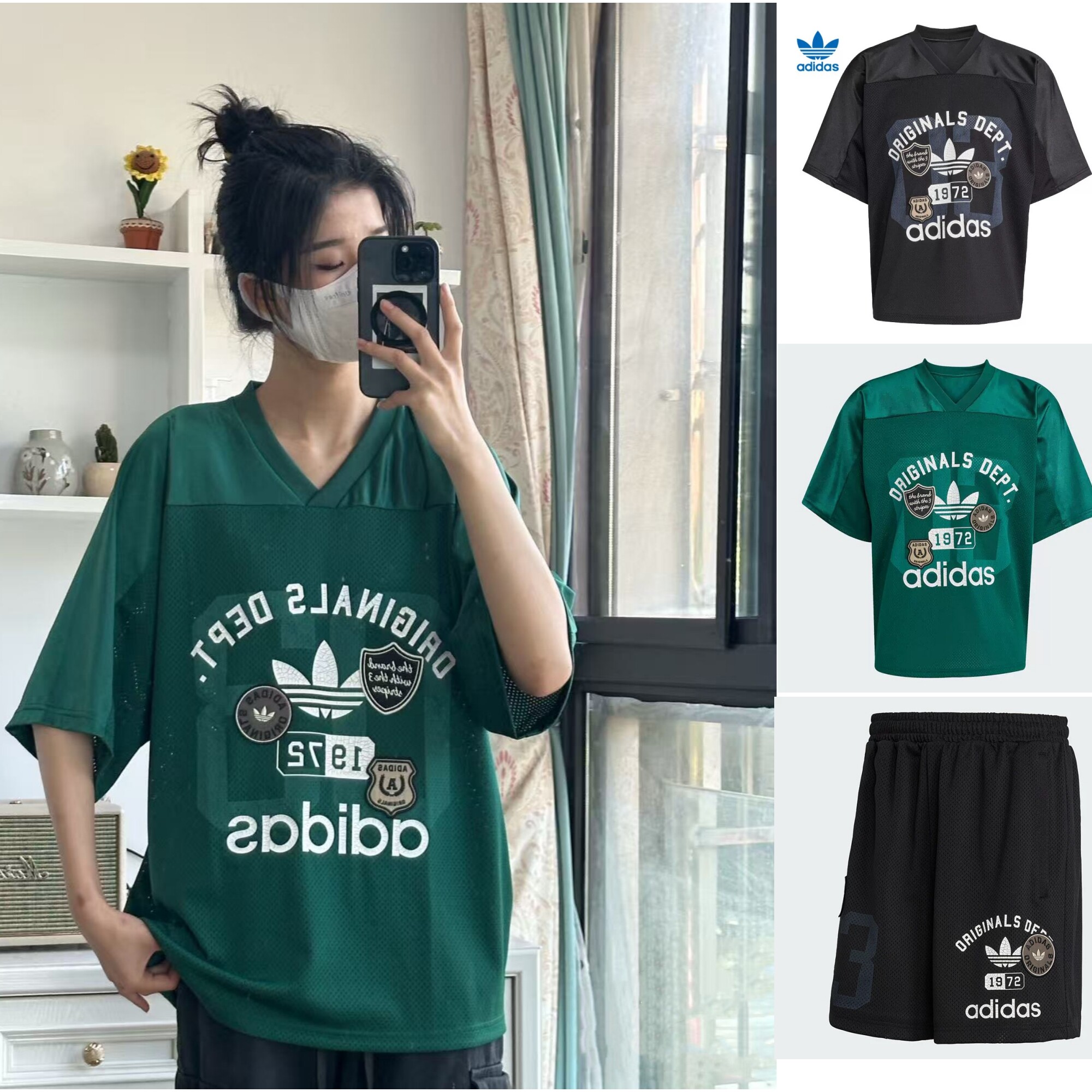 阿迪达斯三叶草檀健次款V领T恤图片