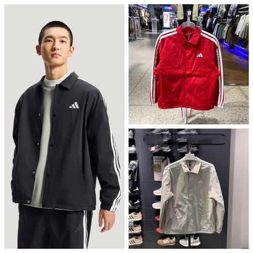 阿迪达斯春季男加绒翻领夹克
