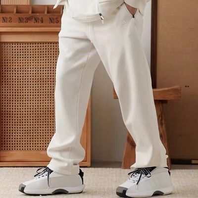 阿迪达斯BASKETBALL男女同款秋冬宽松绒棉保暖耐磨直筒长裤IA3454