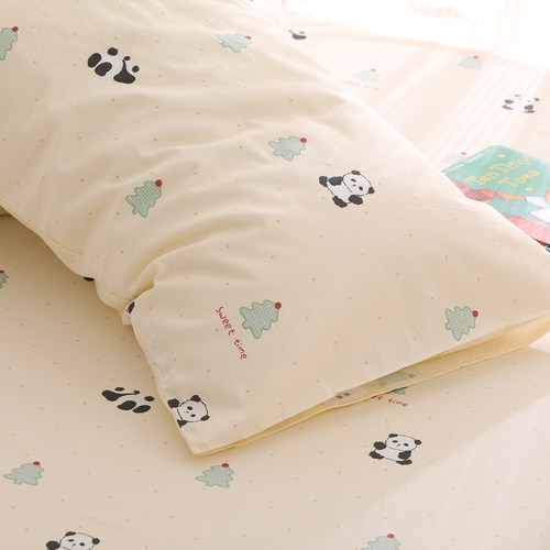 可爱熊猫纯棉床单枕套三件套纯棉