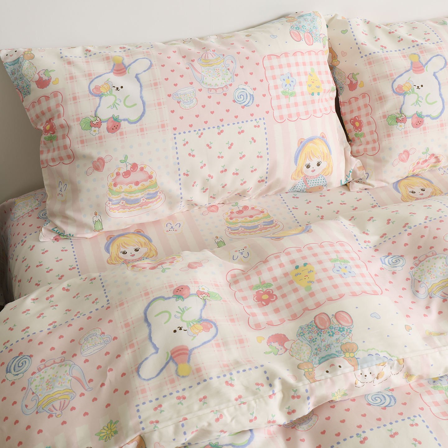 粉色卡通儿童幼儿园纯棉被套单件