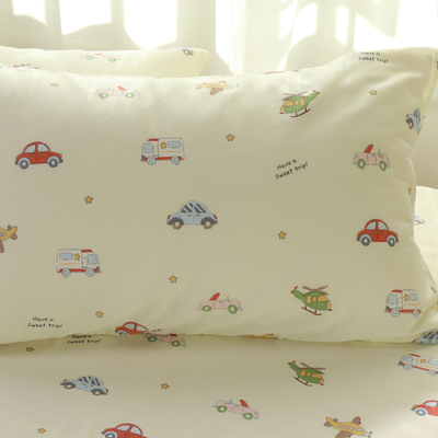 可爱小汽车枕套a类全棉双层纱布