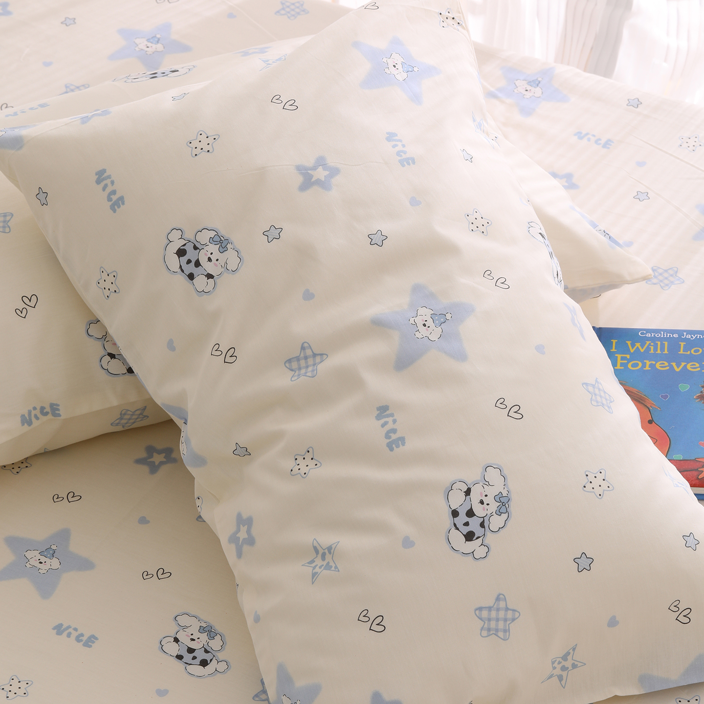 蓝星星小狗卡通可爱儿童枕套单个