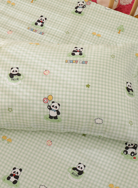 绿色熊猫全棉a类母婴双层纱布幼儿园宝宝枕头套纯棉枕套儿童30x50