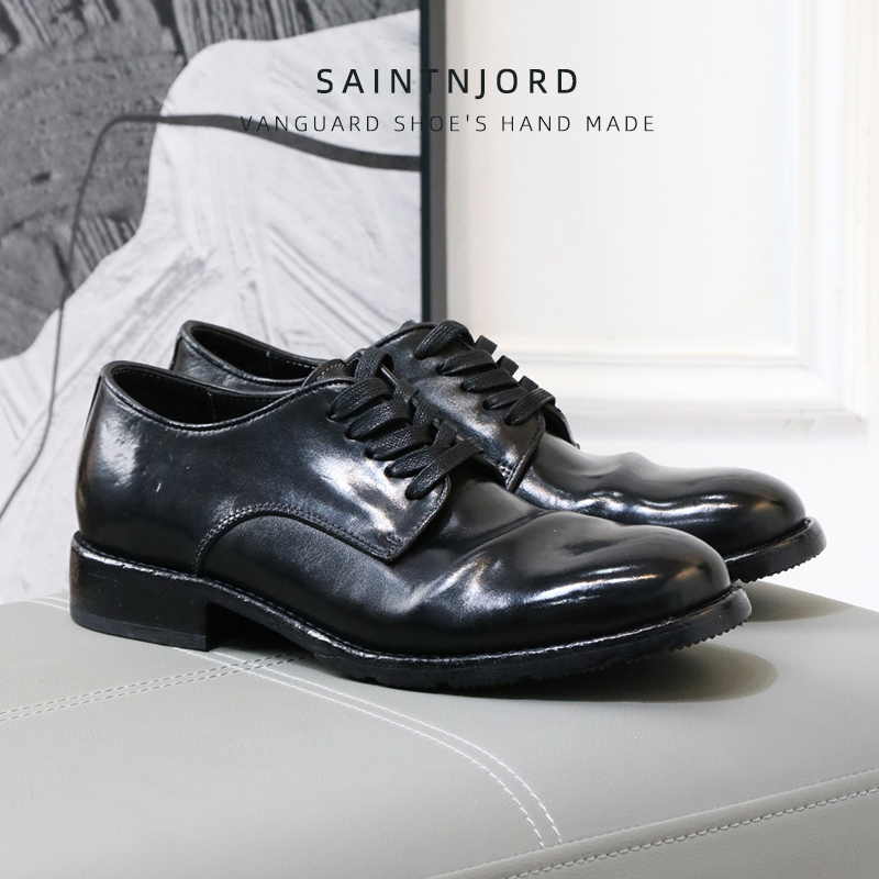 优100马皮褶皱质感复古低帮男士正装商务休闲皮鞋真皮软底德比鞋