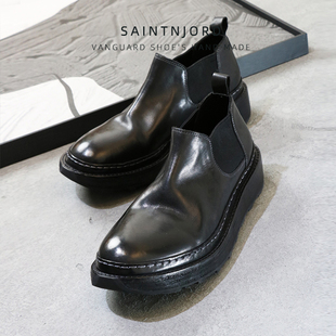 优100马皮大头复古水洗低帮男士休闲皮鞋短靴套脚皮底短筒厚底鞋