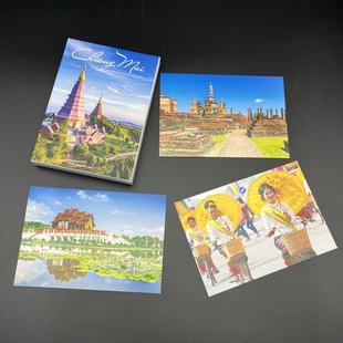 泰国清迈风景明信片30张旅游纪念品 英文版装饰画小卡片 送圆点贴
