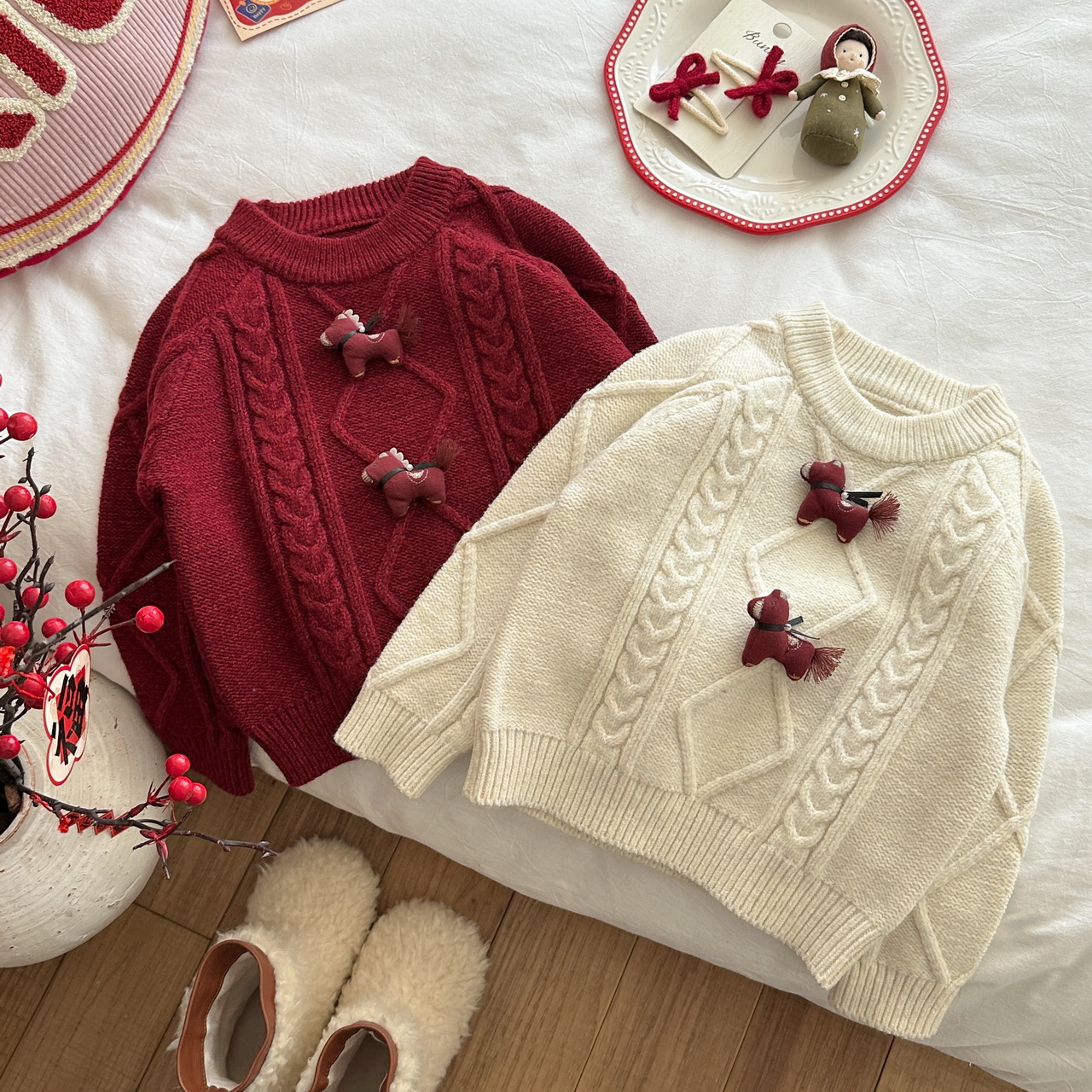 男女童新年衣服儿童毛衣的秋冬加厚麻花针织衫宝宝慵懒风毛线上衣
