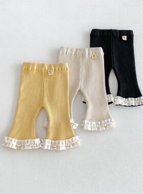 婴儿针织喇叭裤女宝宝花边弹力打底裤韩版春秋3岁1儿童毛线微喇裤