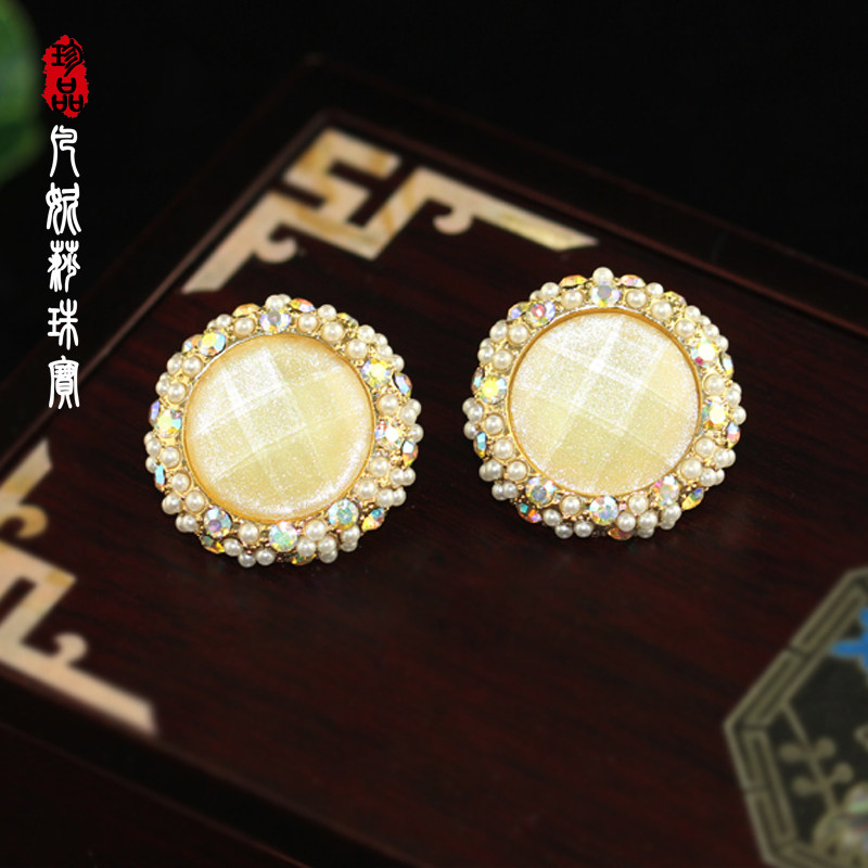 凡妮莎韩国进口纯手工优雅时尚丽人夸张圆形珍珠耳钉耳环耳饰 C04