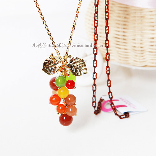 韩国进口百搭糖果色葡萄毛衣链