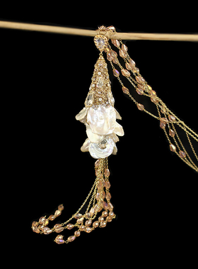 韩国进口优雅玉兰花流苏毛衣链