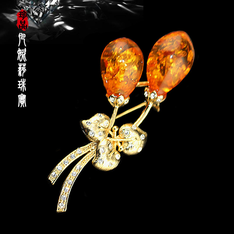 凡妮莎韩国进口 百搭琥珀色郁金香花朵镶钻大衣胸针胸花别针 I09