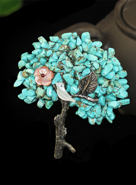 凡妮莎韩国进口天然碧玺青金石绿松石小树大衣胸针胸花别针女 I08