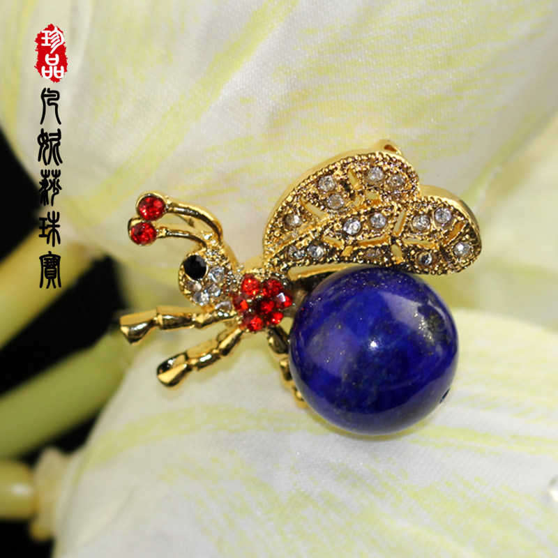 可爱天然青金石红玛瑙蜜蜂胸针