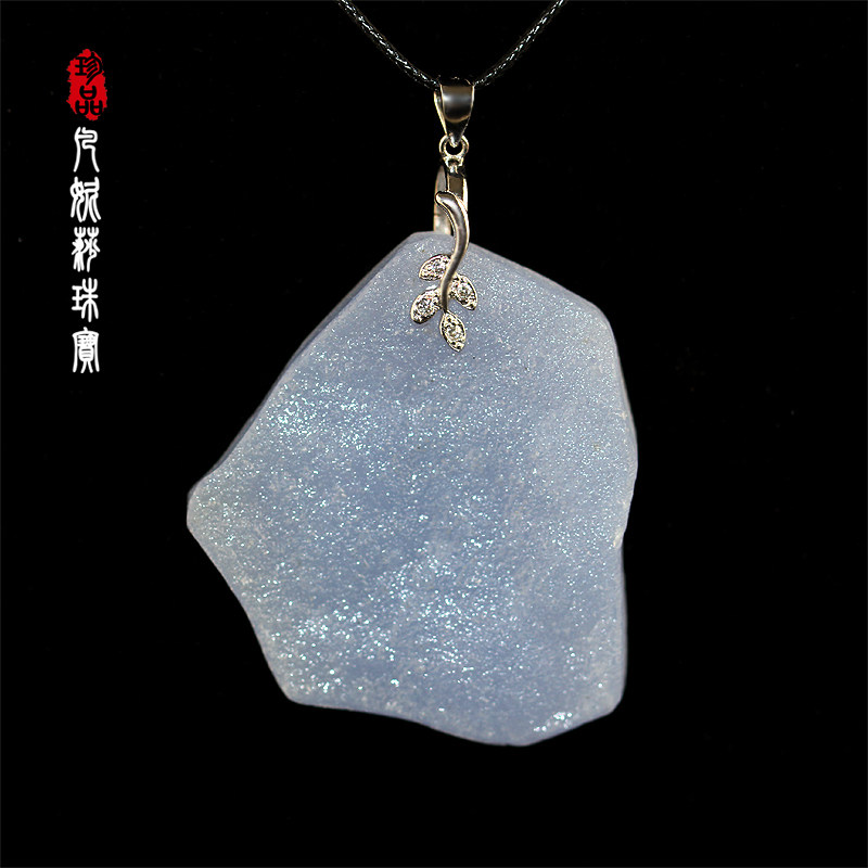 优雅百搭天然原矿蓝玉髓吊坠项链