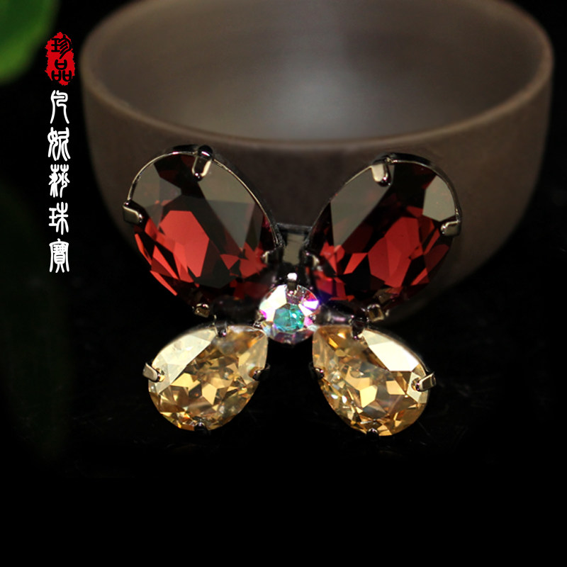 凡妮莎韩国进口优雅S家彩色水晶蝴蝶大衣胸针胸花别针项链两用I17