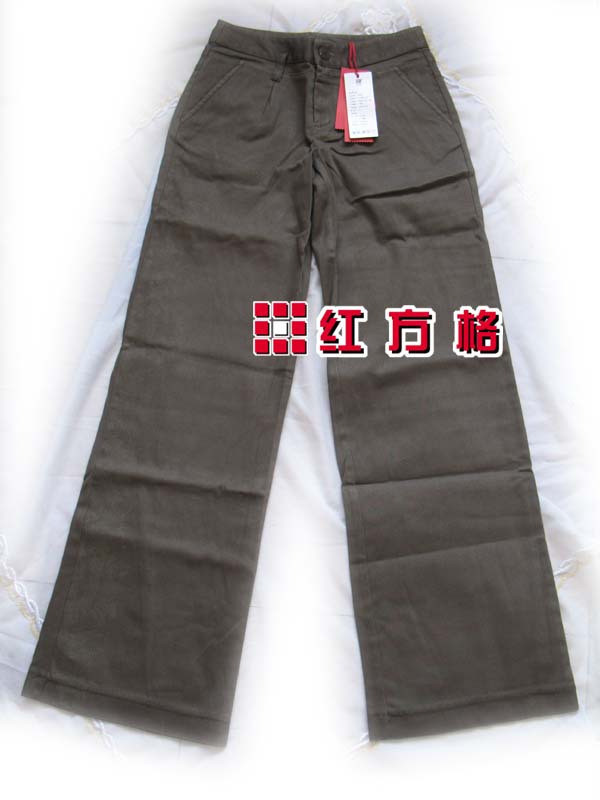 渔牌绝版！6021啡色 斜纹布 印花^刺绣 阔腿长裤 吊牌价436元
