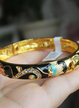 极速景泰蓝手镯时尚镶钻手链正宗老北京宫廷复古开V口镯子特色手