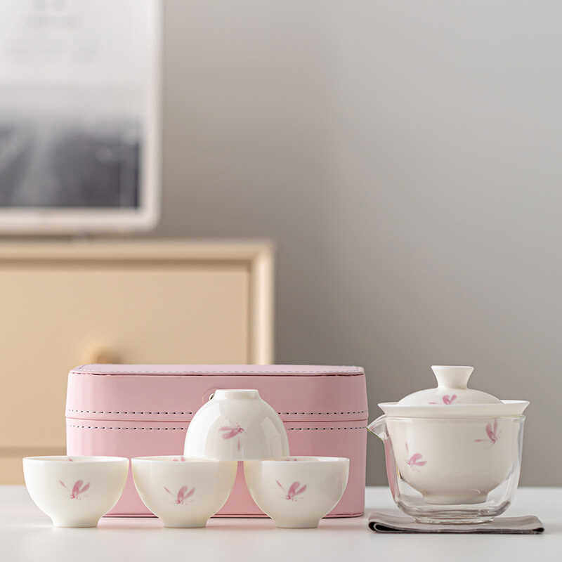 羊脂玉瓷便携式旅行茶具小套装一壶四杯陶瓷盖碗茶杯户外露营喝茶,餐饮具,旅行茶具,淘宝优惠券,粉丝福利购,淘宝优惠卷