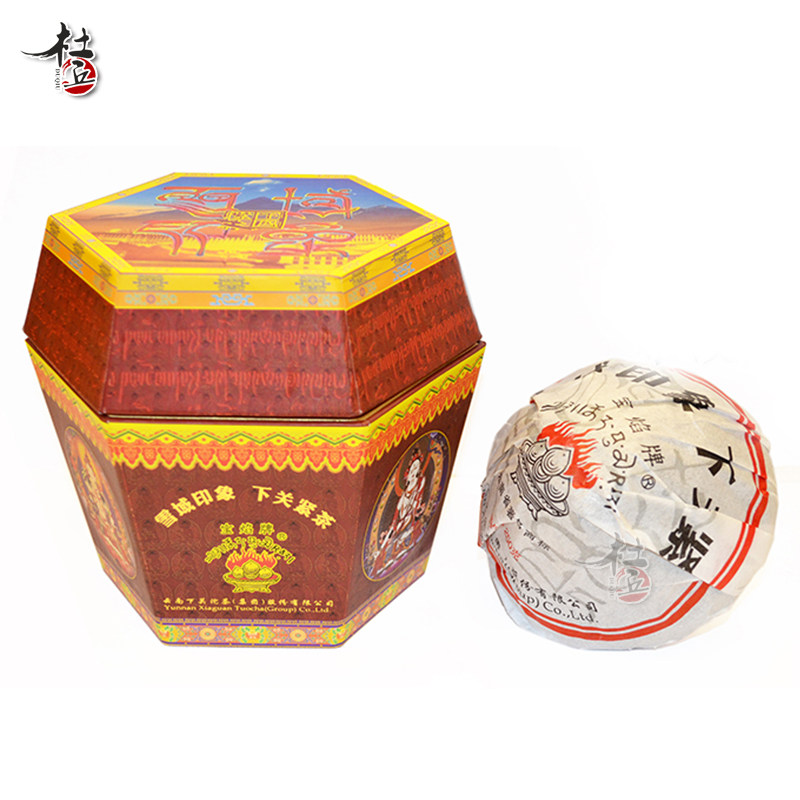 【杜丘普洱茶】2012年下关茶厂 雪域印象 六面佛 宝焰 紧茶 生茶