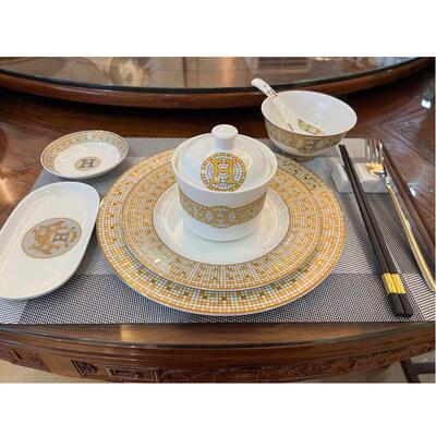 酒店会所餐饮盘子陶瓷碟碗星级酒店豪华饭店包厢骨瓷餐具摆台套装