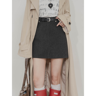 毛呢半身裙高腰A字修身 百搭包臀短裙 显瘦内衬简约高级感复古时尚