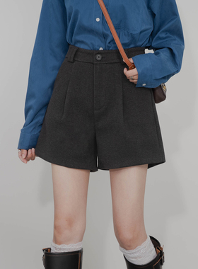 毛呢质感阔腿短裤女高腰复古显瘦有内衬简约百搭高级感呢子休闲裤