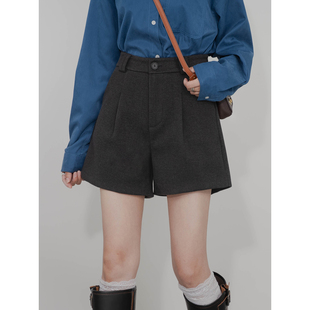 毛呢质感阔腿短裤 女高腰复古显瘦有内衬简约百搭高级感呢子休闲裤