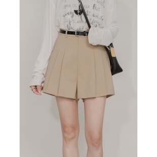 A字显瘦宽松百搭休闲百褶裙裤 高腰阔腿短裤 女设计感复古减龄热裤