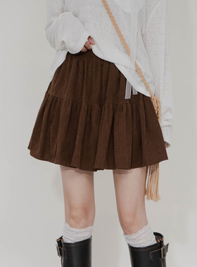 灯芯绒半身裙女松紧高腰防走光内衬休闲显瘦A字蓬蓬蛋糕复古短裙