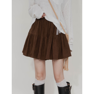 灯芯绒半身裙女松紧高腰防走光内衬休闲显瘦A字蓬蓬蛋糕复古短裙