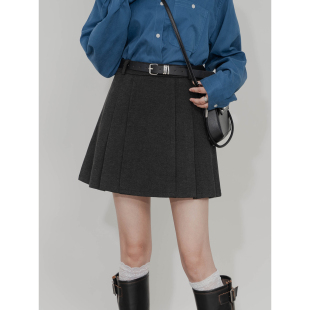 A字高腰西装 短裙简约百搭垂感减龄学院风复古质感毛呢百褶半身裙