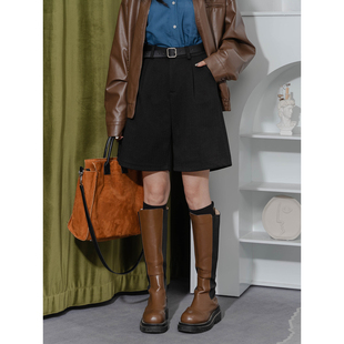 高级感高腰直筒五分裤 西装 中裤 女宽松显瘦简约经典 毛呢阔腿短裤