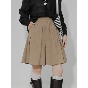 阔腿五分裤 女松紧高腰褶皱设计感简约百搭宽松显瘦肌理感休闲裙裤