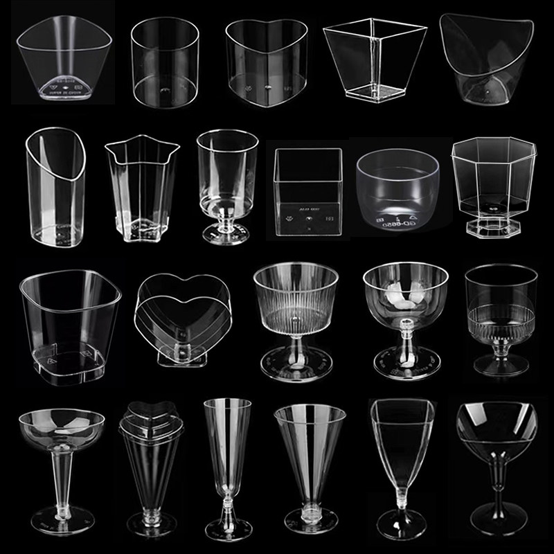 100只装甜品台布丁杯高脚慕斯杯一次性塑料杯子红酒香槟杯透明杯