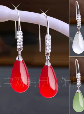 S925纯银天然东陵玉耳环