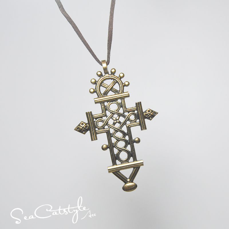 欧美复古做旧经典吊坠十字架简约长款项链小清新森系配饰品