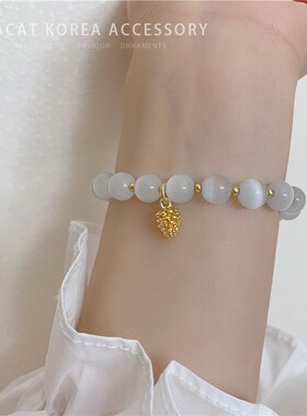 猫眼石松果美人头手链