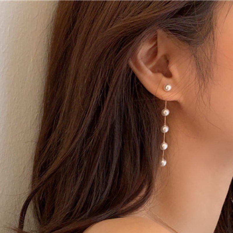 2025新款潮时尚网红ins简约珍珠耳坠长款流苏耳钉女秋冬耳环饰品