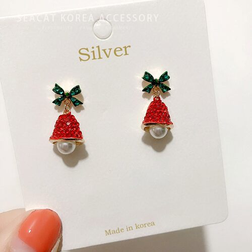 红色铃铛圣诞节耳饰品