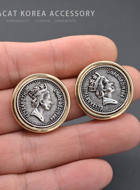使徒行者3同款耳钉复古个性人像硬币圆形耳环潮