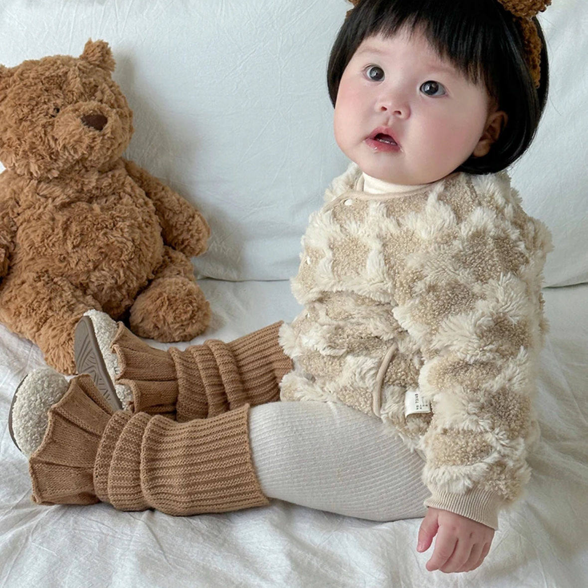 儿童袜套秋冬款纯色针织袜套男女宝宝加厚保暖小腿袜婴儿护腿袜