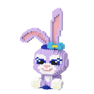 兼容积木紫色拼装玩具微颗粒拼插玩具兔子礼物益智摆件